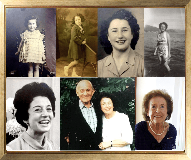 Collage of seven photos of Shirley Kleiman from the age of 3 to 86.